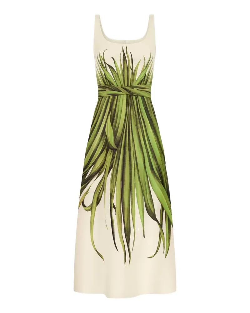 Oscar de la Renta Popeline-Kleid mit Palmenblatt-Print - Nude Nude