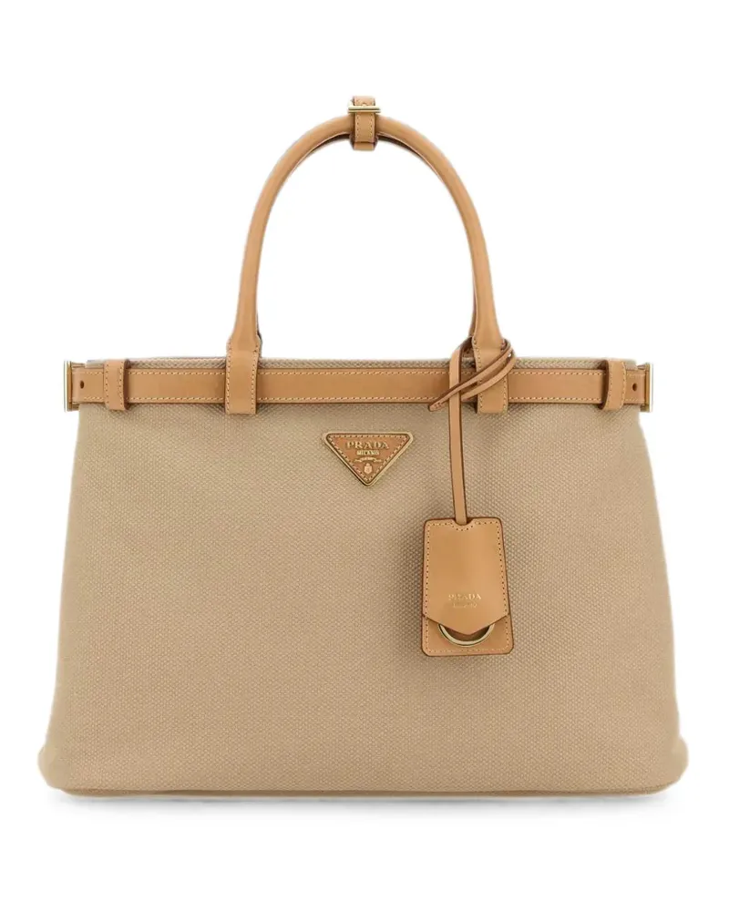 Prada Canvas-Shopper mit Logo-Schild - Nude Nude