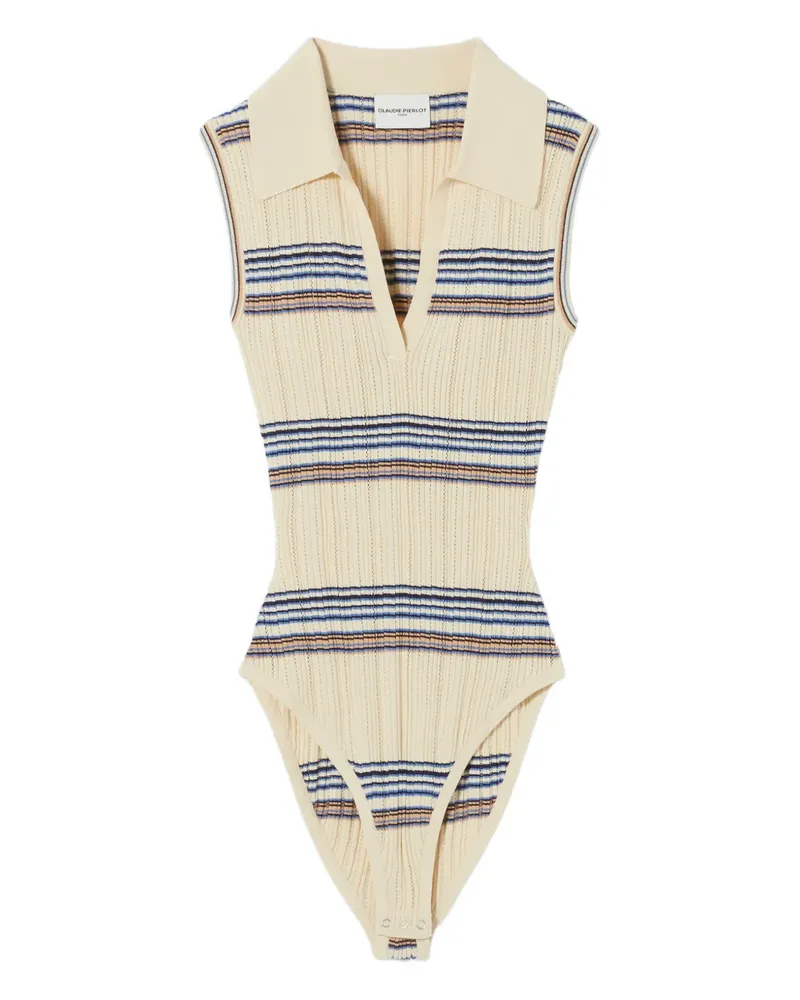 Claudie Pierlot Gestreifter Body mit V-Ausschnitt - Nude Nude
