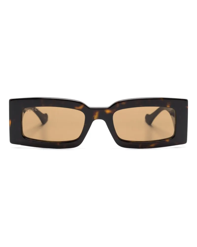 Gucci Eckige Sonnenbrille mit Logo-Schild - Schwarz Schwarz