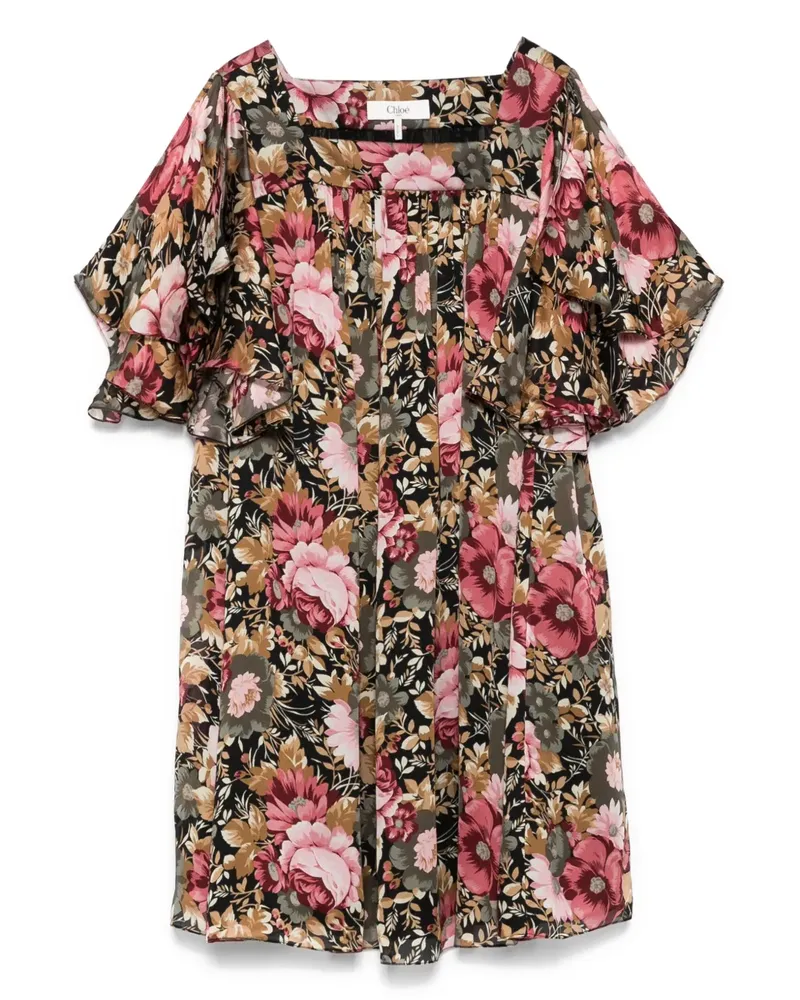 Chloé Minikleid mit Blumen-Print - Schwarz Schwarz