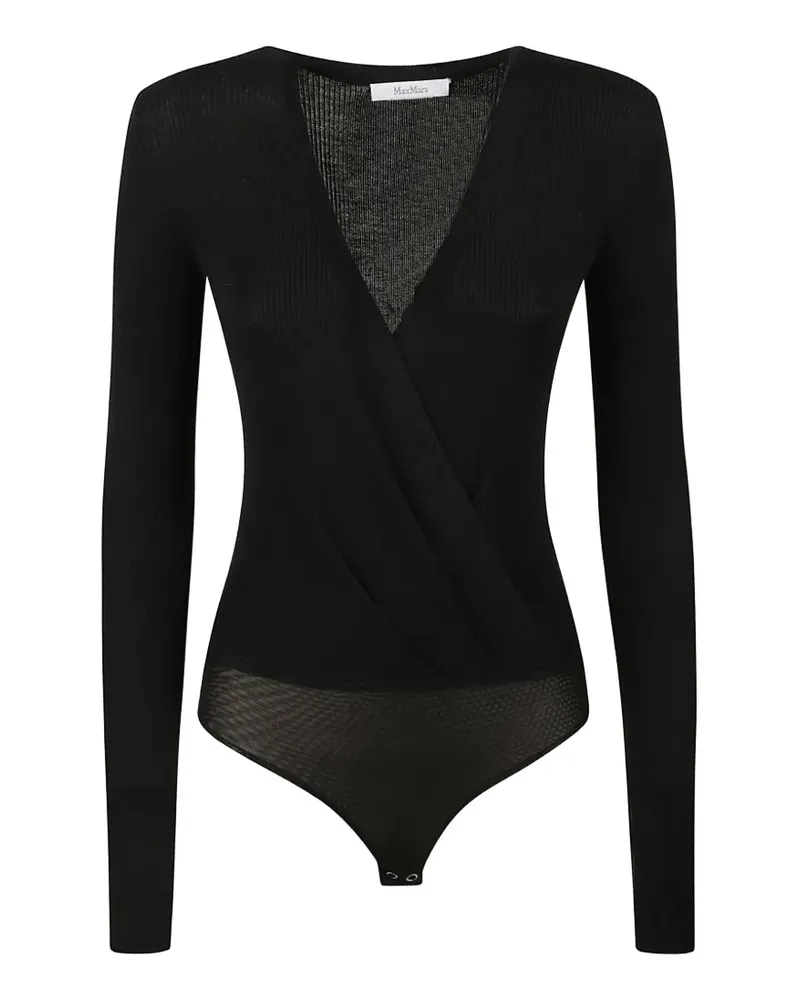 Max Mara Body aus geripptem Strick im Wickeldesign - Schwarz Schwarz