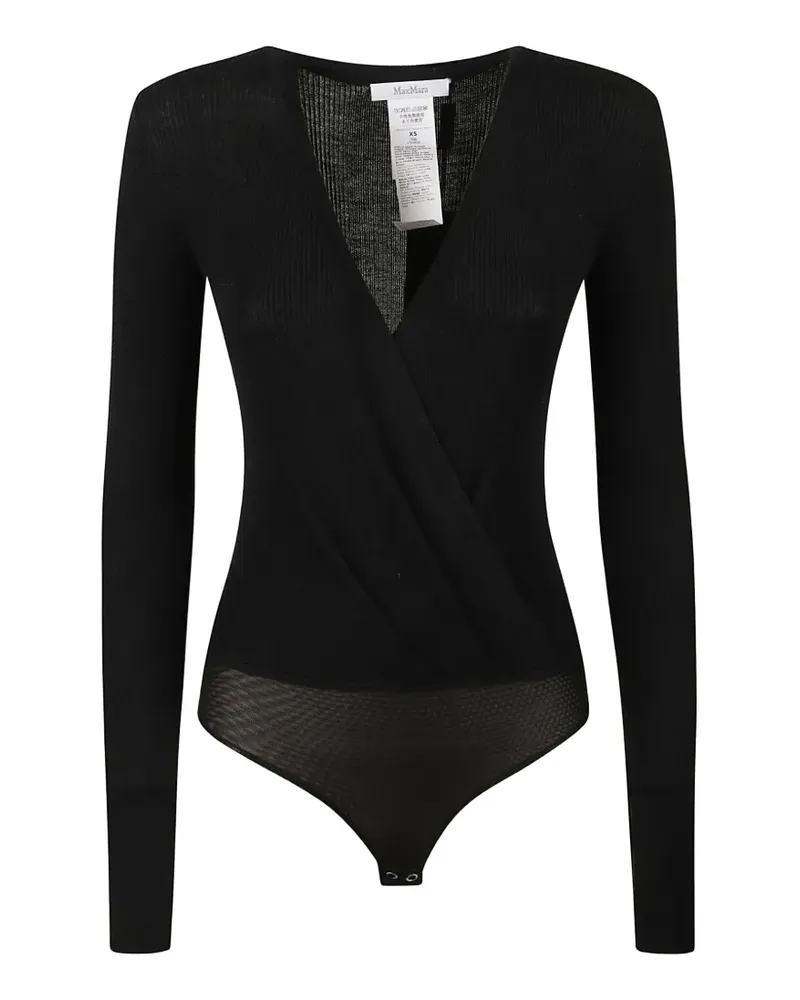 Max Mara Body aus geripptem Strick im Wickeldesign - Schwarz Schwarz