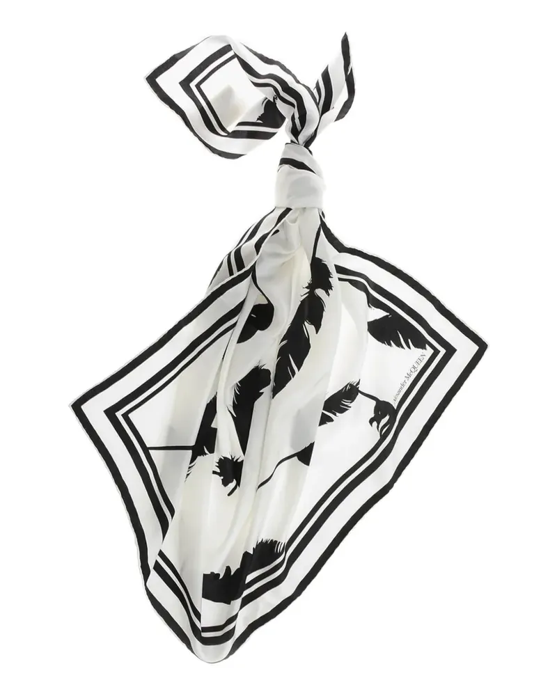 Alexander McQueen Seidenschal mit Feder-Print - Weiß Weiß