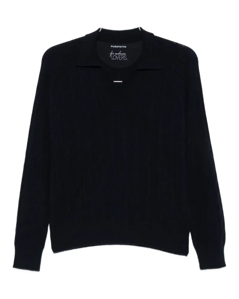 Purotatto Pullover mit Zopfmuster - Blau Blau