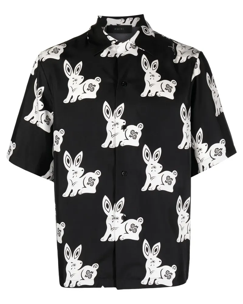 Amiri Seidenhemd mit Hasen-Motiv - Schwarz Schwarz