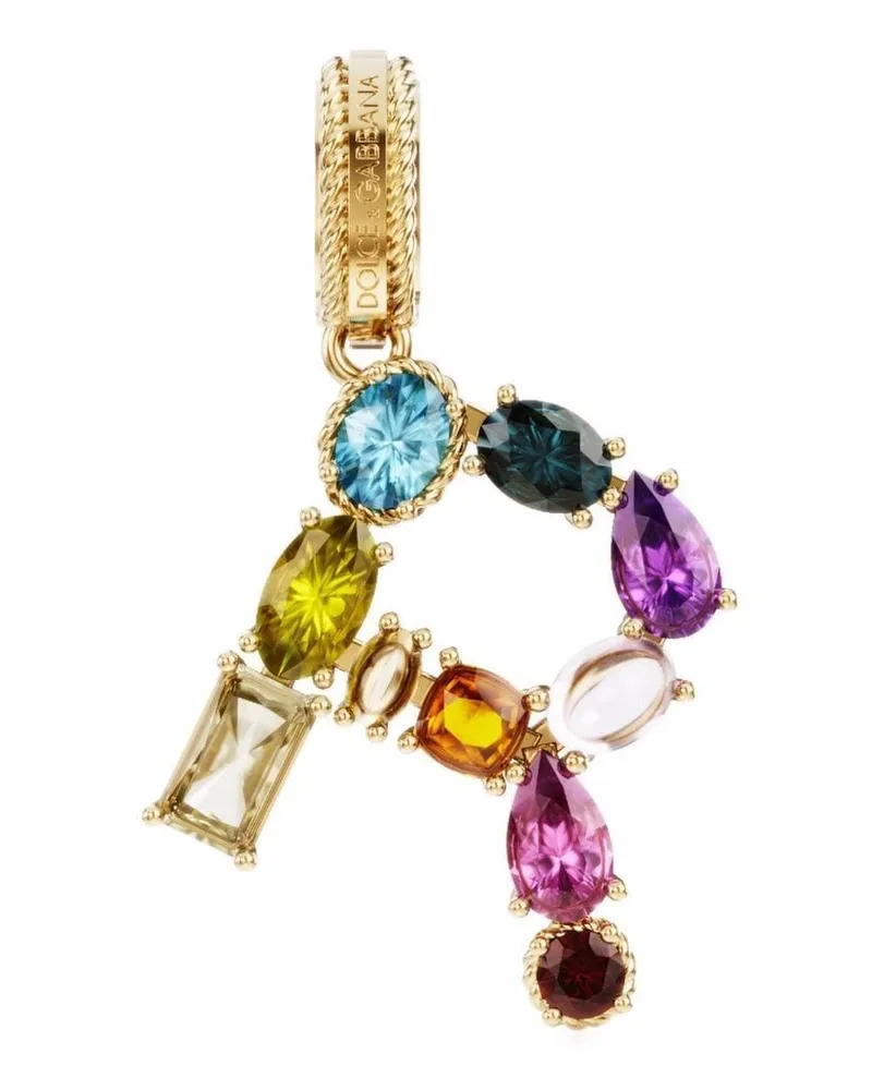 Dolce & Gabbana 18kt Rainbow Alphabet R Gelbgoldanhänger mit Schmucksteinen Gold