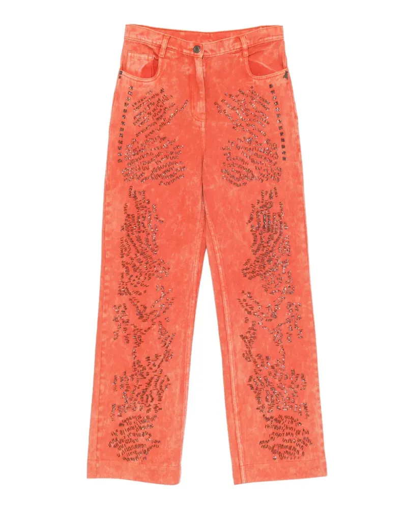Patrizia Pepe bead-embellished acid-wash jeans - Orange Orange