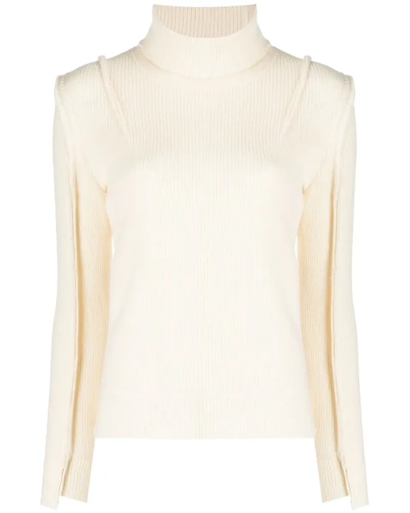 R13 Gerippter Rollkragenpullover - Weiß Weiß