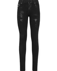 Philipp Plein Halbhohe Heart Skinny-Jeans Schwarz