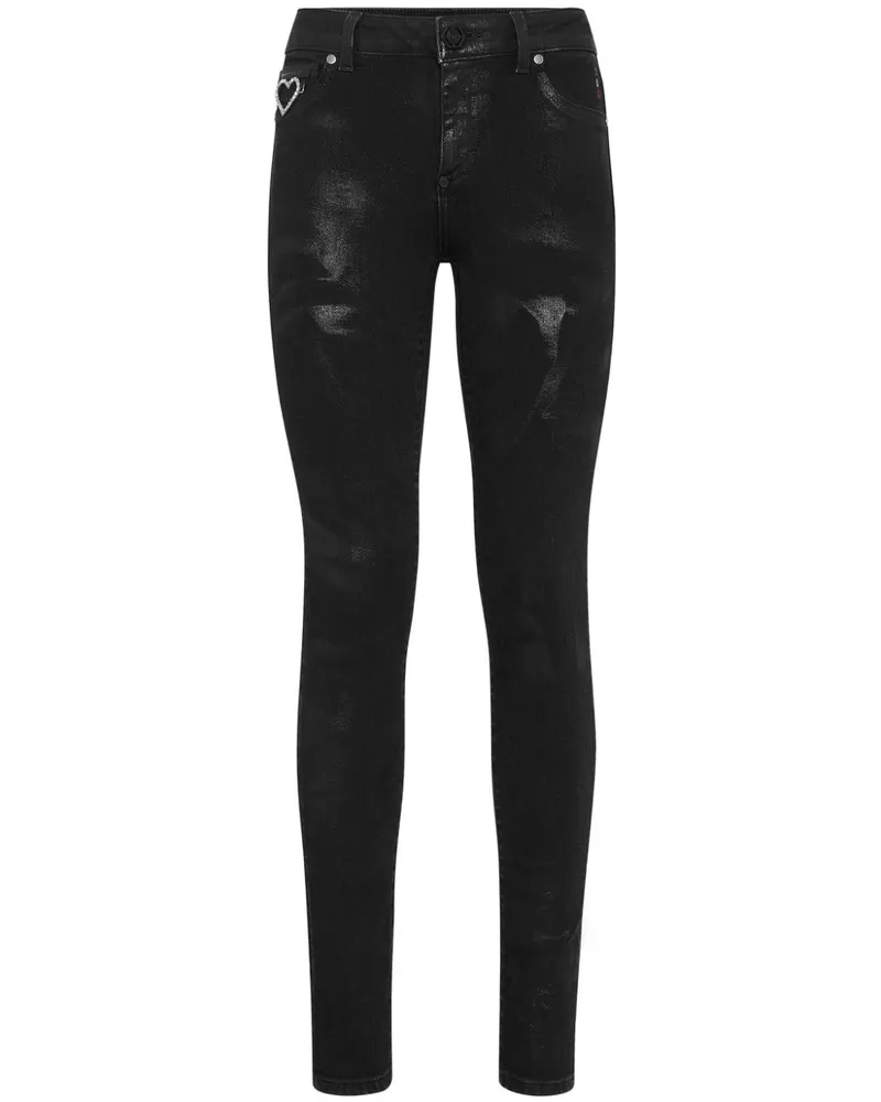 Philipp Plein Halbhohe Heart Skinny-Jeans - Schwarz Schwarz
