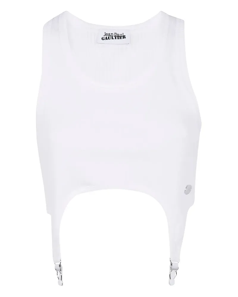 Jean Paul Gaultier Geripptes Stricktop mit Strumpfhalter - Weiß Weiß