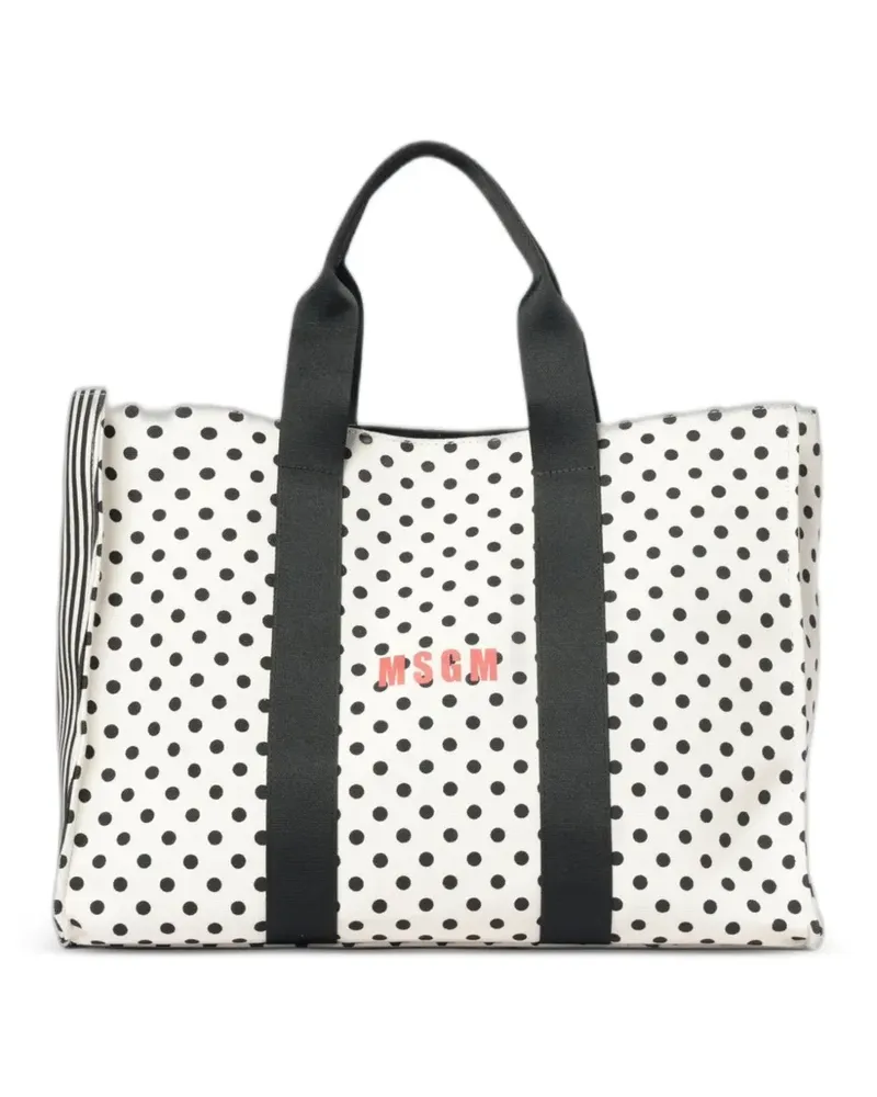 MSGM polka-dot striped tote bag - Weiß Weiß