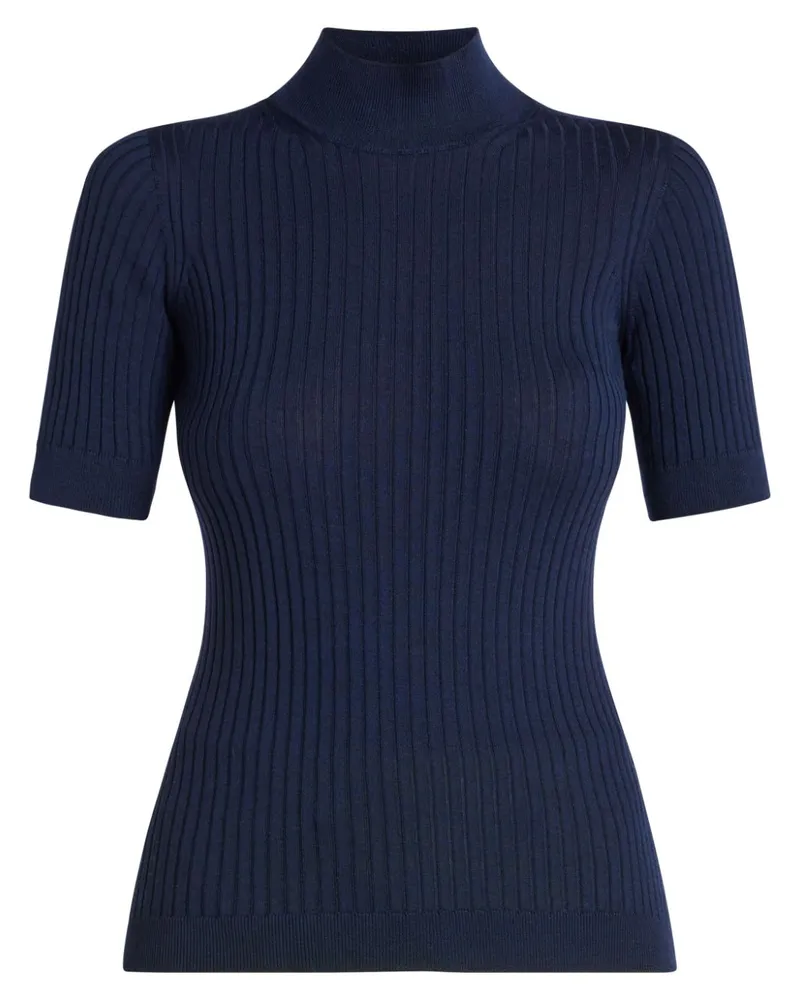 Versace Geripptes Wollstrickoberteil mit Medusa-Schild - Blau Blau