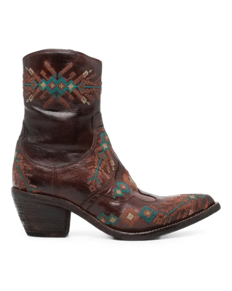 Fauzian Jeunesse embroidered leather boots - Braun Braun