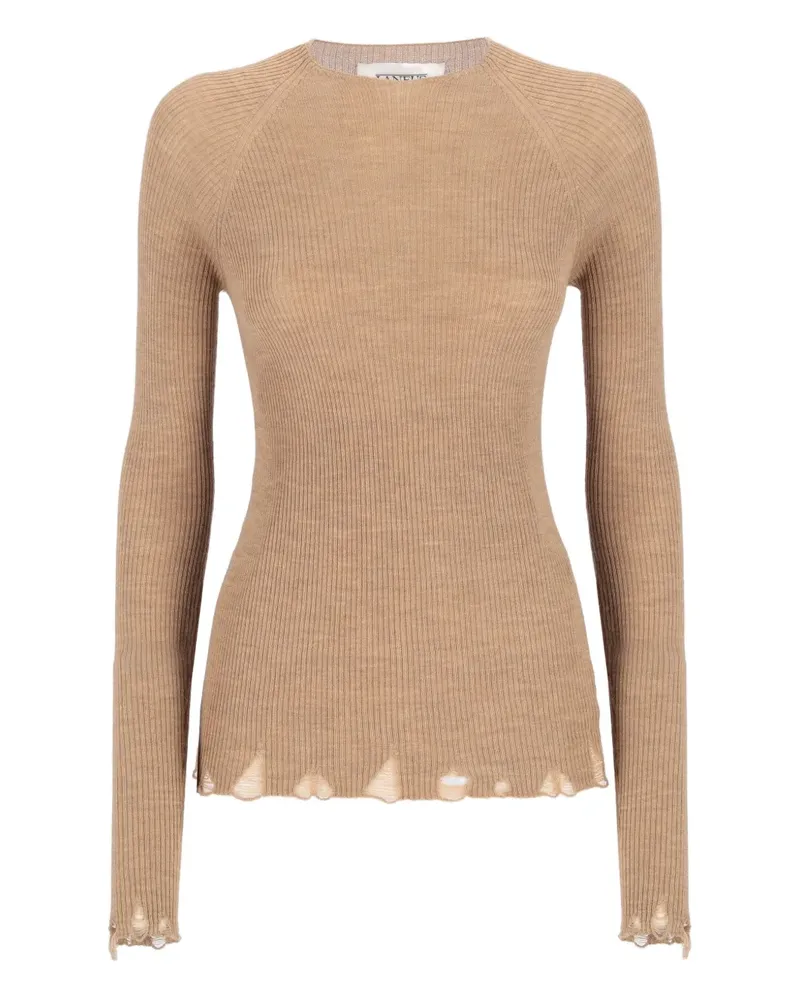Laneus Gerippter Pullover mit ausgefranstem Saum - Nude Nude