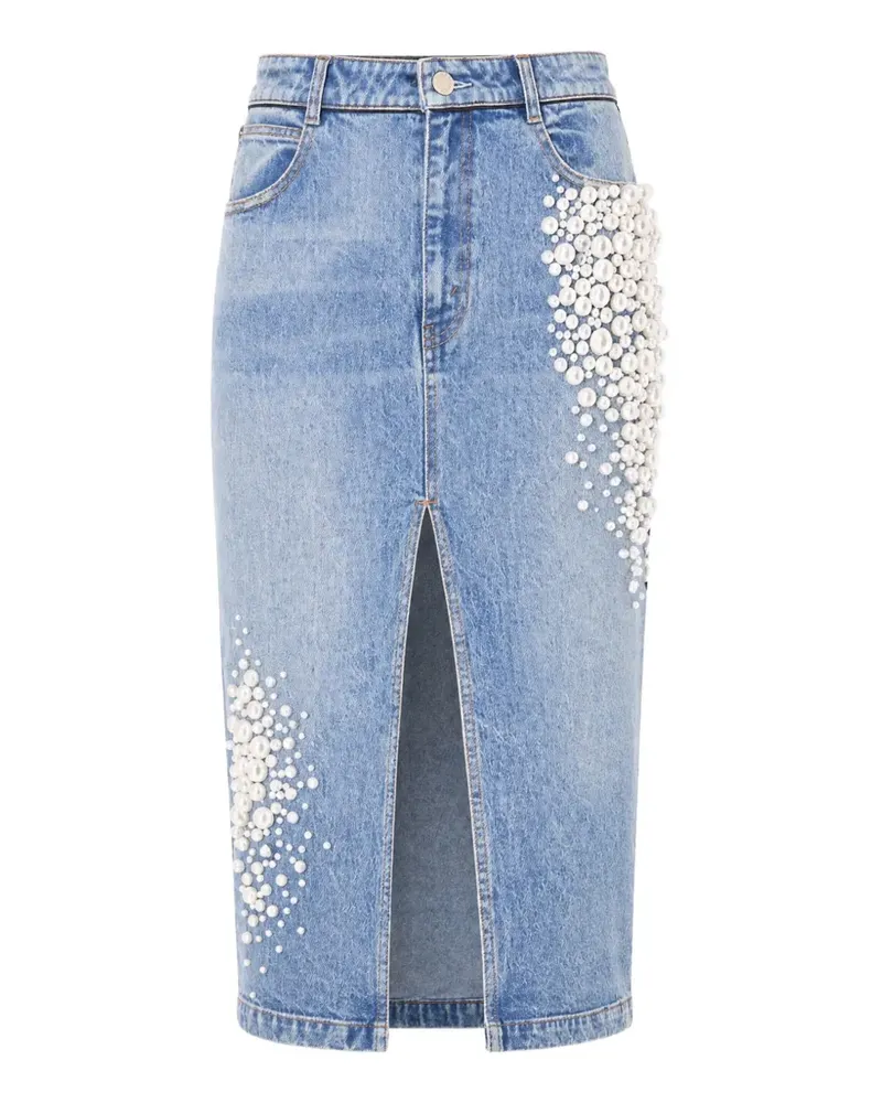 Hellessy faux-pearl embellished denim midi skirt - Blau Blau