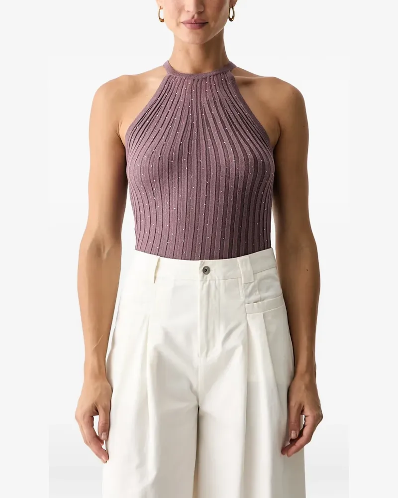 Guess Geripptes Top mit Strass - Violett Violett