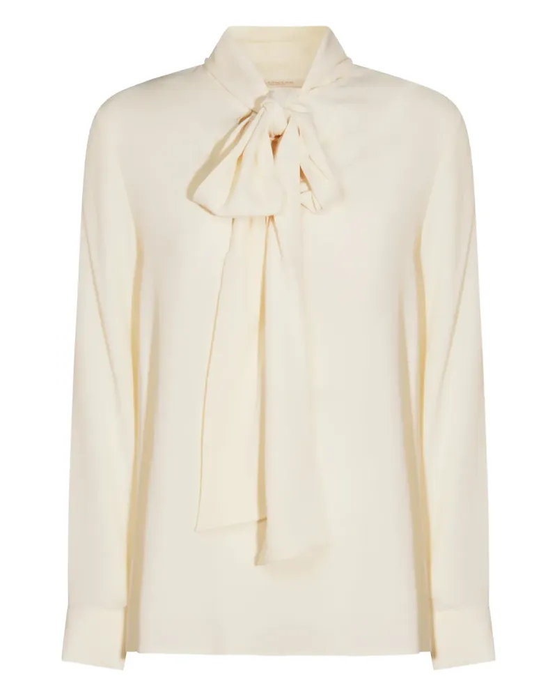 Glanshirt Bluse mit Schleifenkragen - Nude Nude