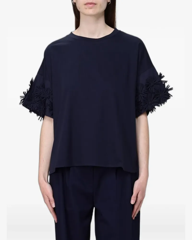 MEIMEIJ flower-embellished short-sleeve cotton T-shirt - Blau Blau