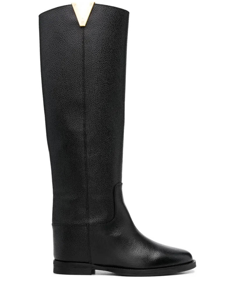 Via Roma 15 Kniehohe Stiefel mit Logo-Schild - Schwarz Schwarz