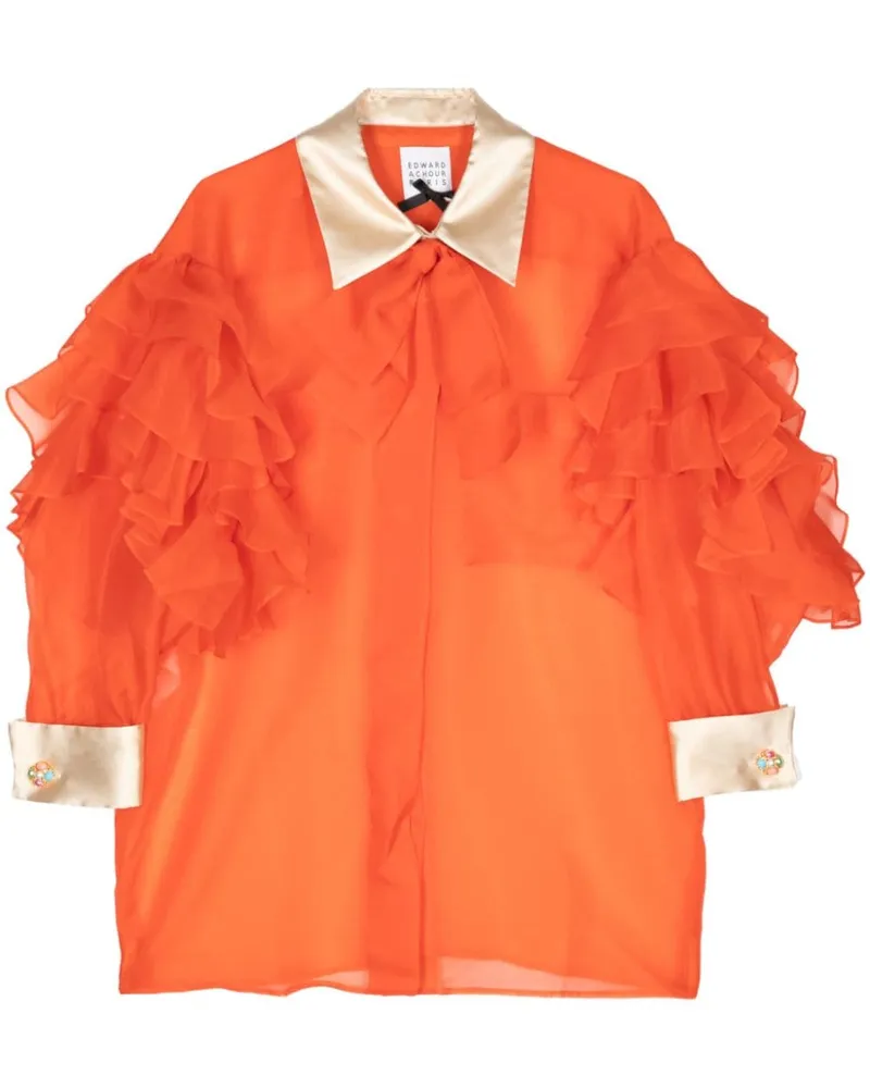 Edward Achour Seidenhemd mit Rüschen - Orange Orange