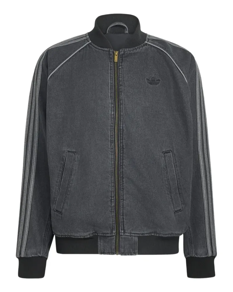 adidas logo-embroidered denim jacket - Schwarz Schwarz