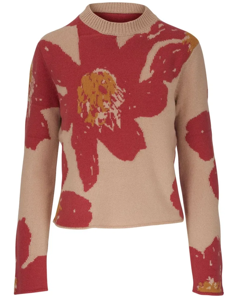 The Elder Statesman Kaschmirpullover mit Blumen-Intarsie Nude