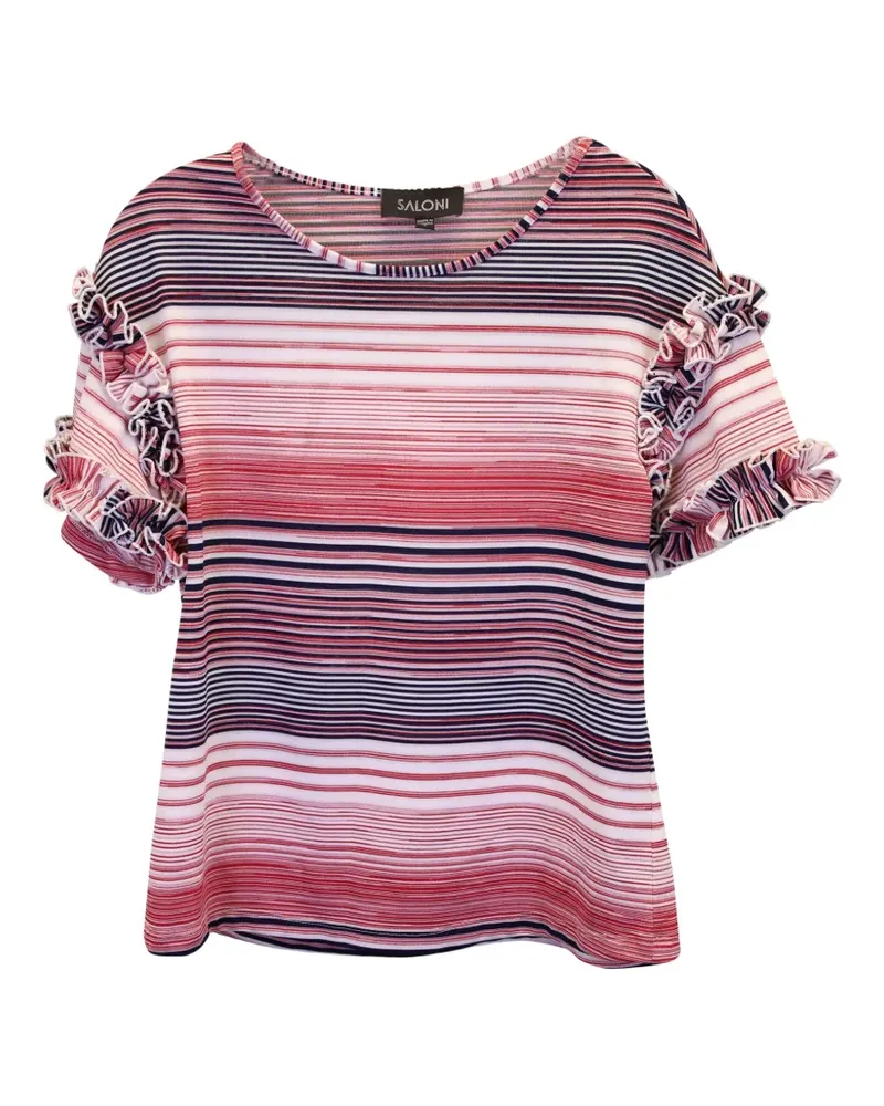 Saloni ruffled striped top - Weiß Weiß