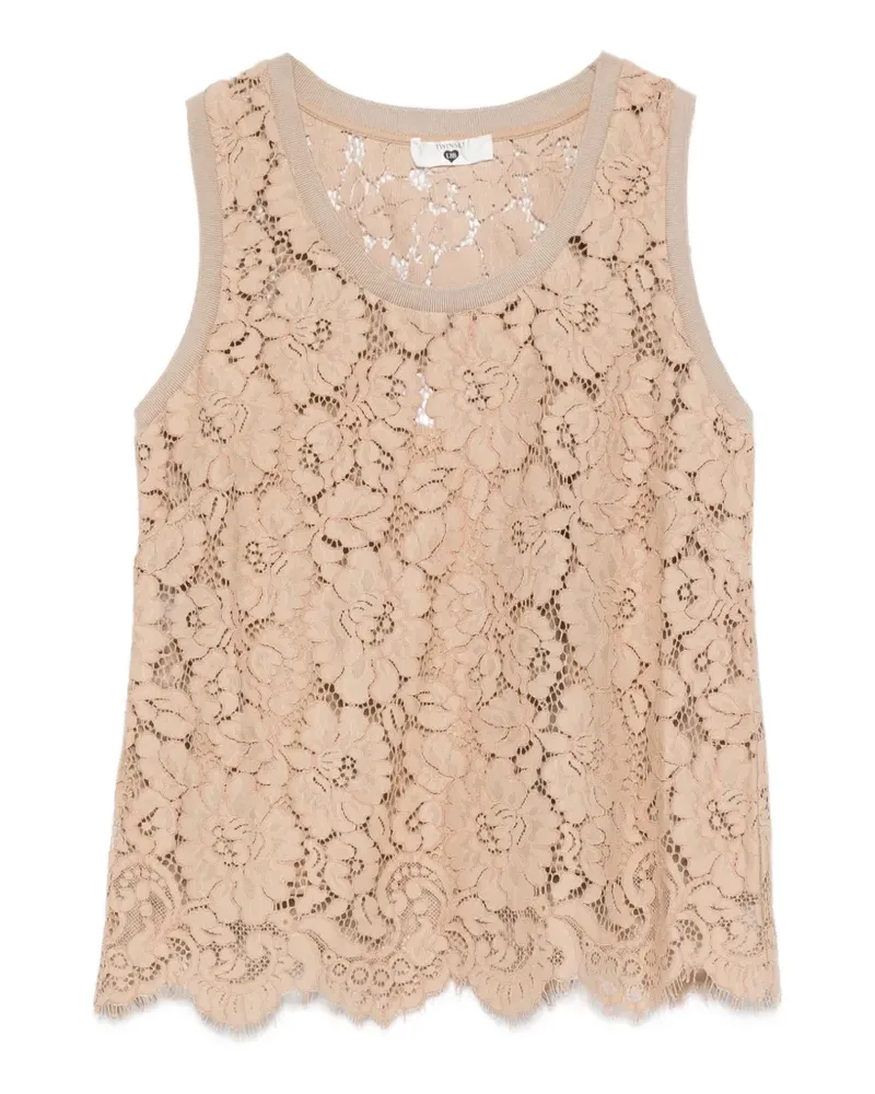 Twin-Set Wellensaum-Top mit Spitzendetail - Nude Nude