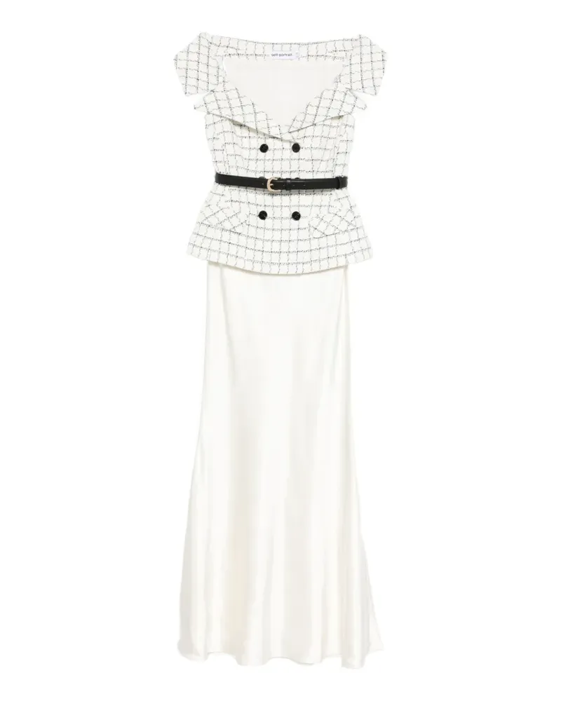 Self-Portrait button belted maxi dress - Nude Nude