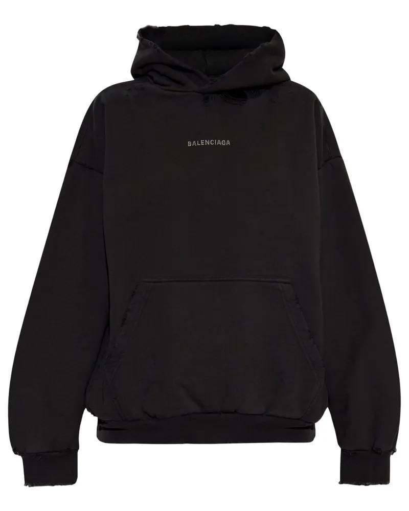 Balenciaga Hoodie mit Strass-Logo Schwarz