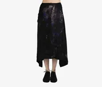 flower-pattern cut off-pocket midi skirt - Blau