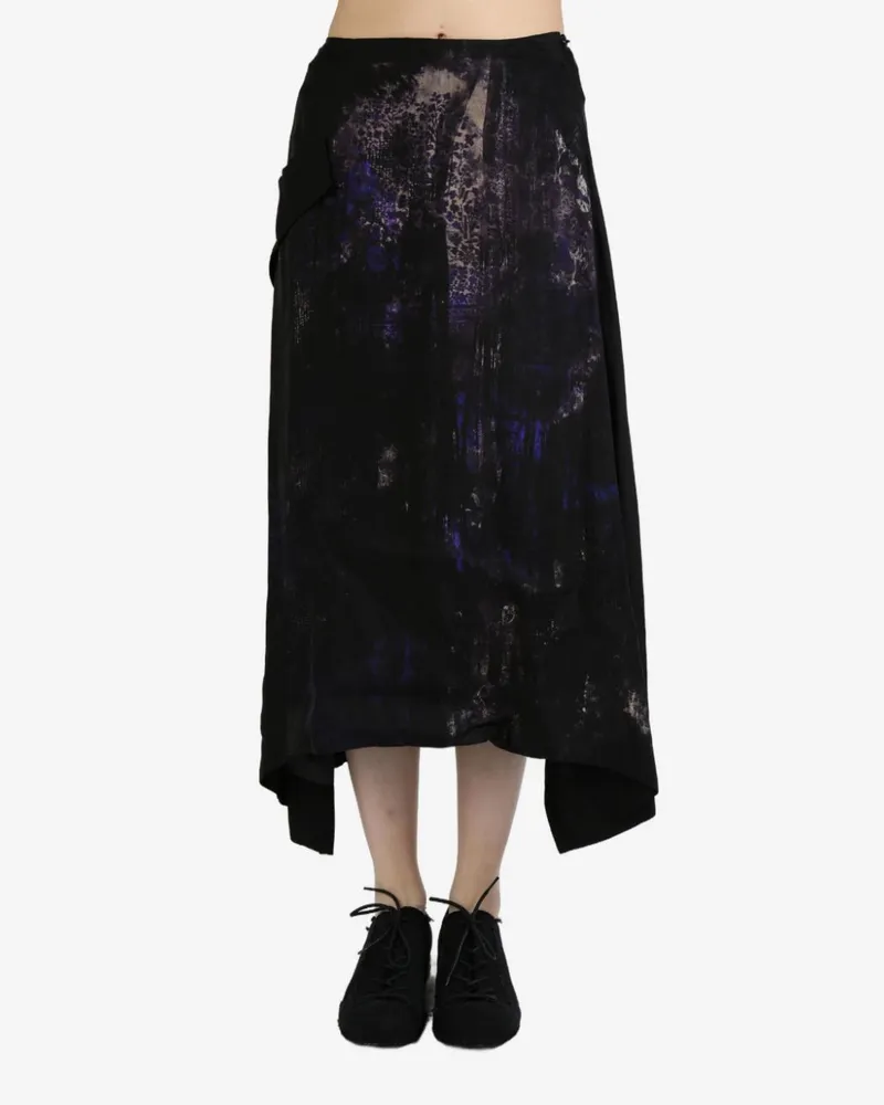 Yohji Yamamoto flower-pattern cut off-pocket midi skirt - Blau Blau