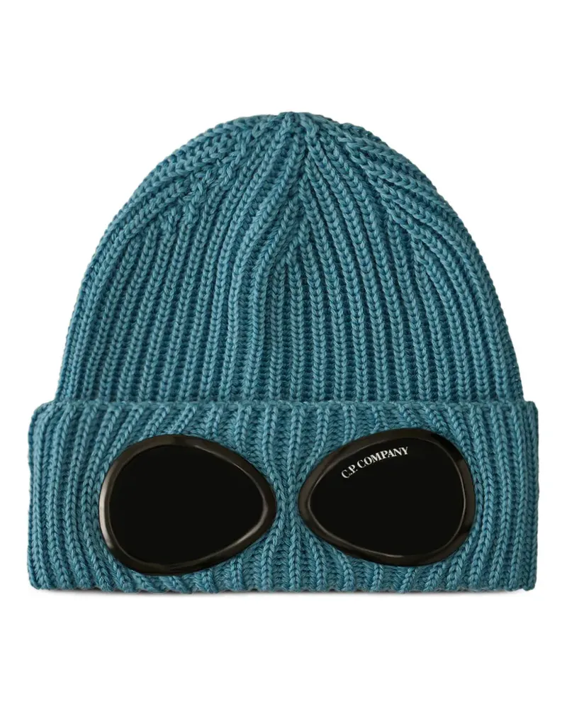 C.P. Company Gerippte Beanie mit Goggle-Detail - Blau Blau