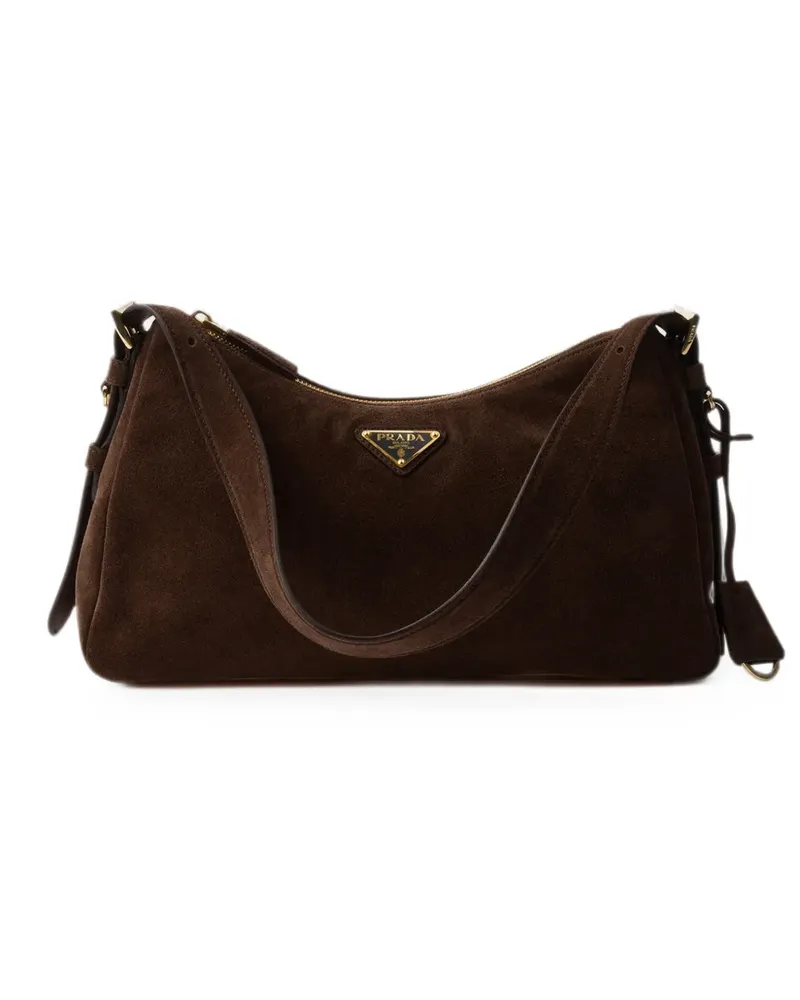 Prada Mittelgroße Aimée Schultertasche aus Wildleder - Braun Braun
