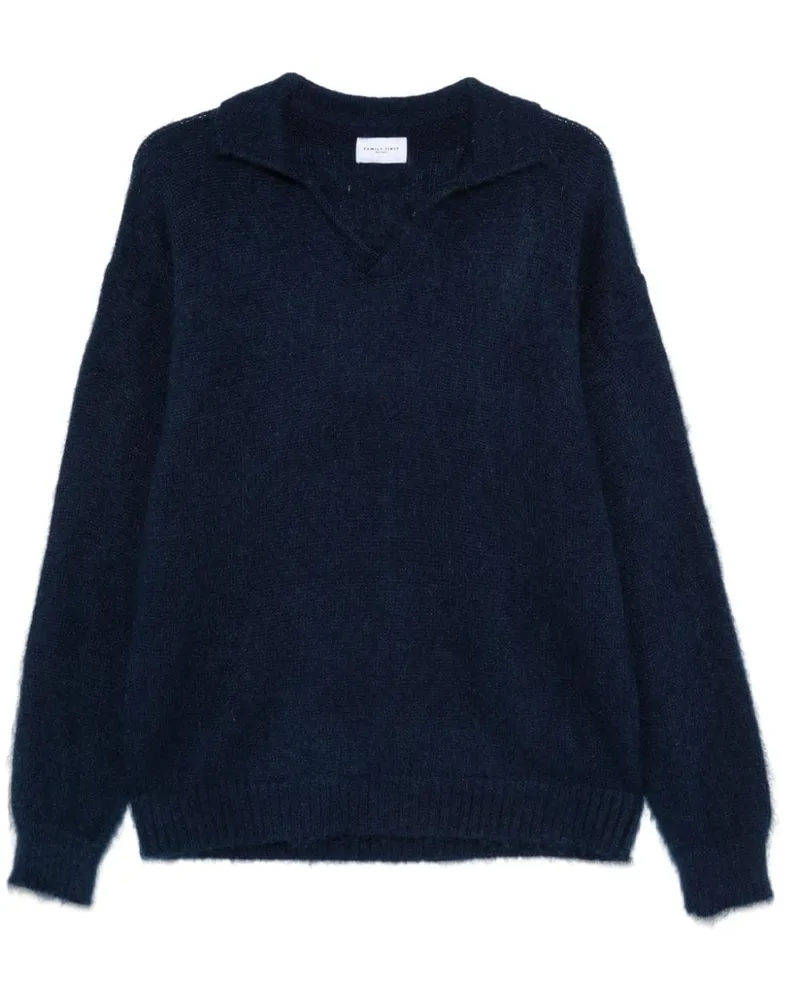 Family First Strickpullover mit Poloshirtkragen - Blau Blau