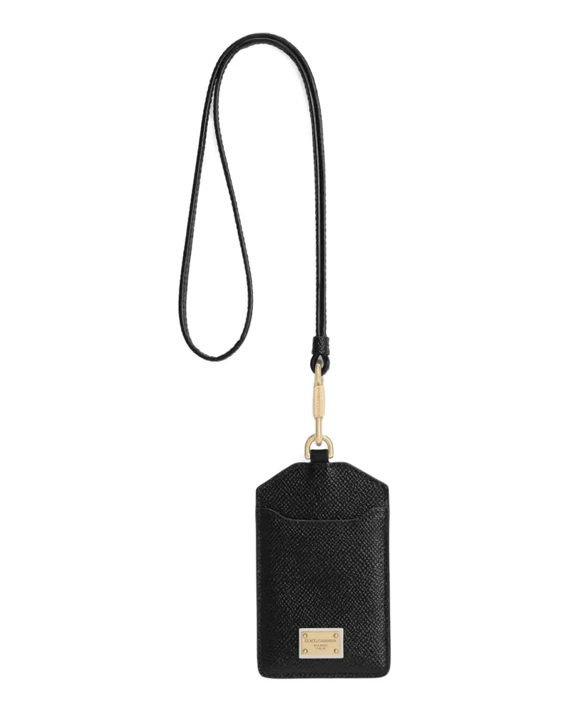 Dolce & Gabbana Dauphine calfskin keychain with plate - Schwarz Schwarz