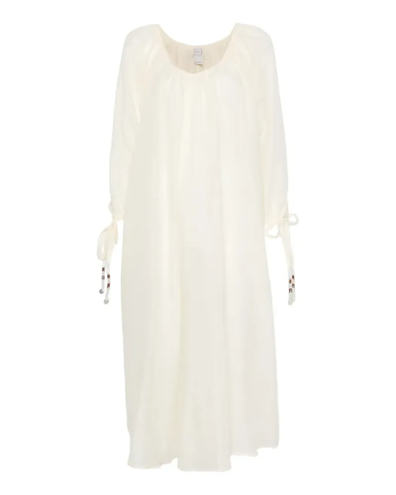 120% Lino bead-embellished tie-cuff maxi dress - Nude Nude