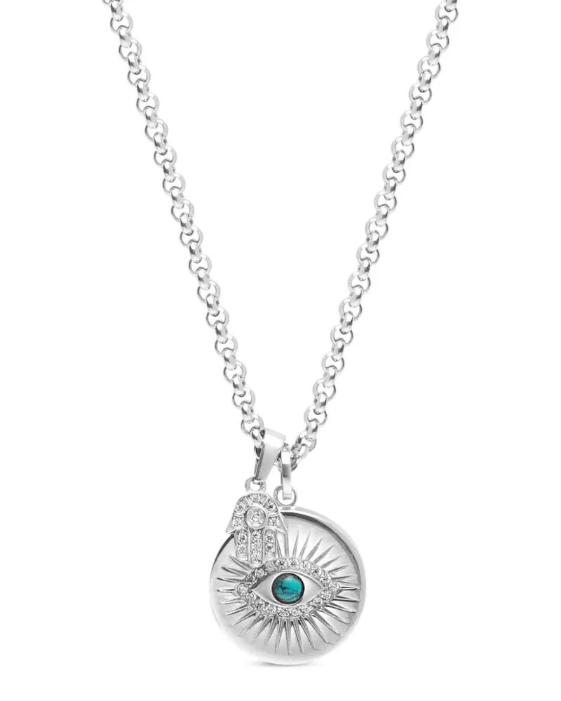 Nialaya Evil Eye Hams Hand Halskette mit Anhänger - Silber Silber