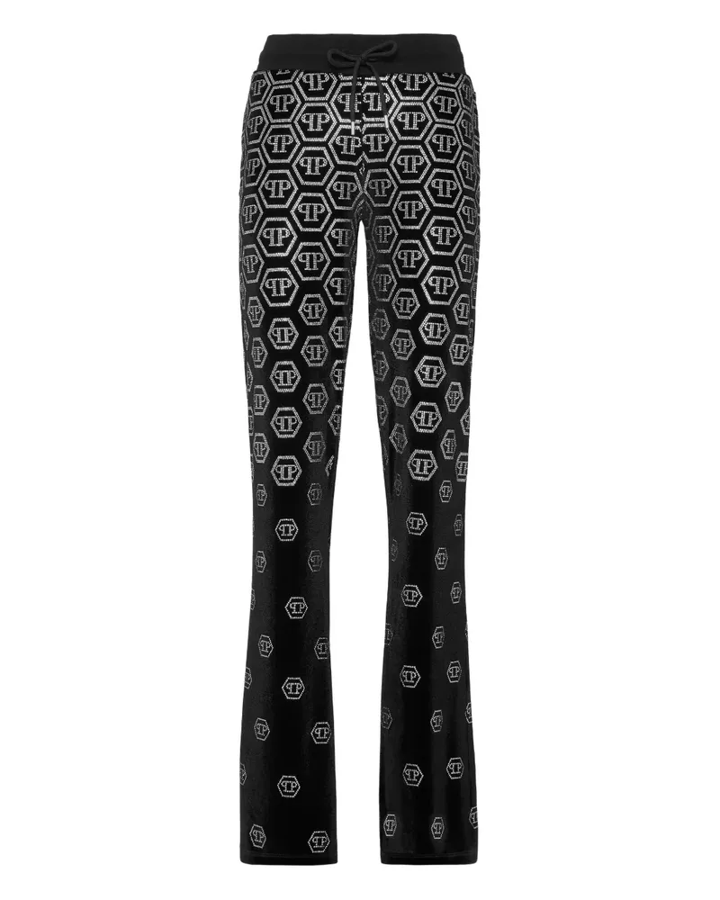 Philipp Plein Hose aus Samt mit Monogramm - Schwarz Schwarz