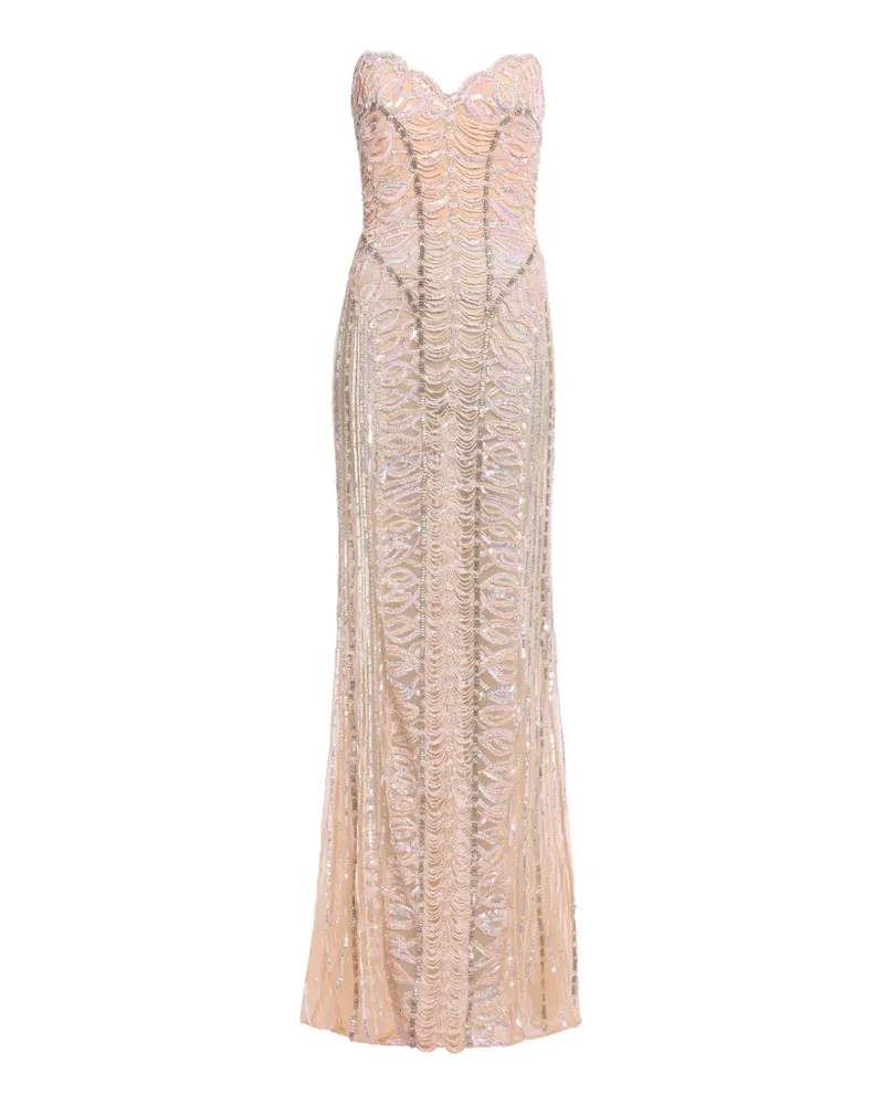 Elie Saab Schulterfreies Maxikleid mit Perlenstickerei - Nude Nude