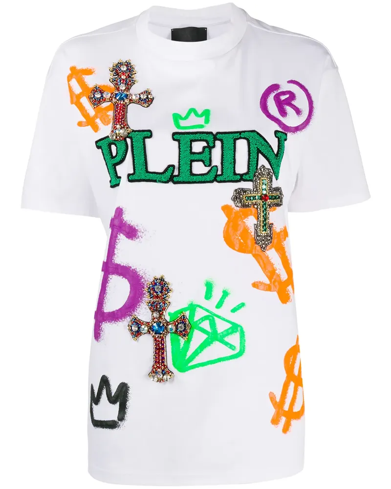Philipp Plein Besticktes T-Shirt - Weiß Weiß