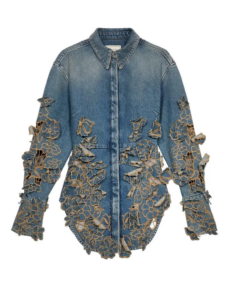 Blumarine Jeanshemd mit Blumenspitze - Blau Blau