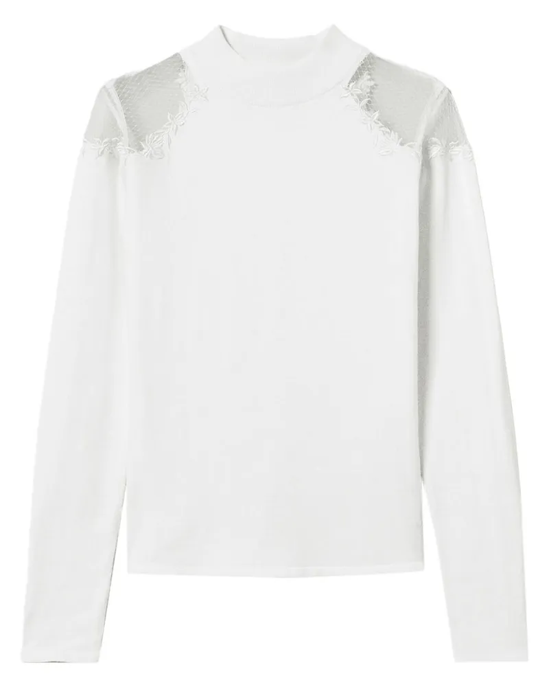 Twin-Set Bestickter Pullover mit Stehkragen - Weiß Weiß