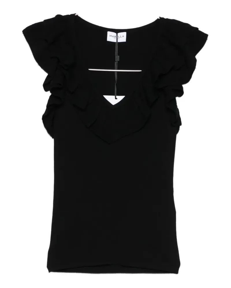 MARELLA Matassa ruffled V-neck top - Schwarz Schwarz