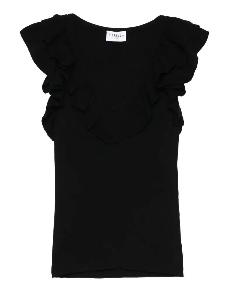 MARELLA Matassa ruffled V-neck top - Schwarz Schwarz