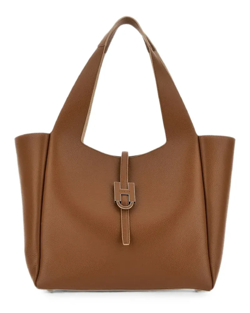 Hogan Trend logo-plaque leather tote bag - Braun Braun