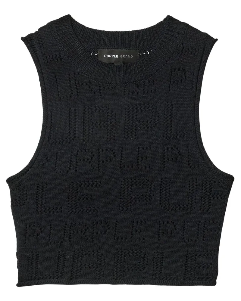 PURPLE BRAND Top mit perforiertem Logo - Schwarz Schwarz