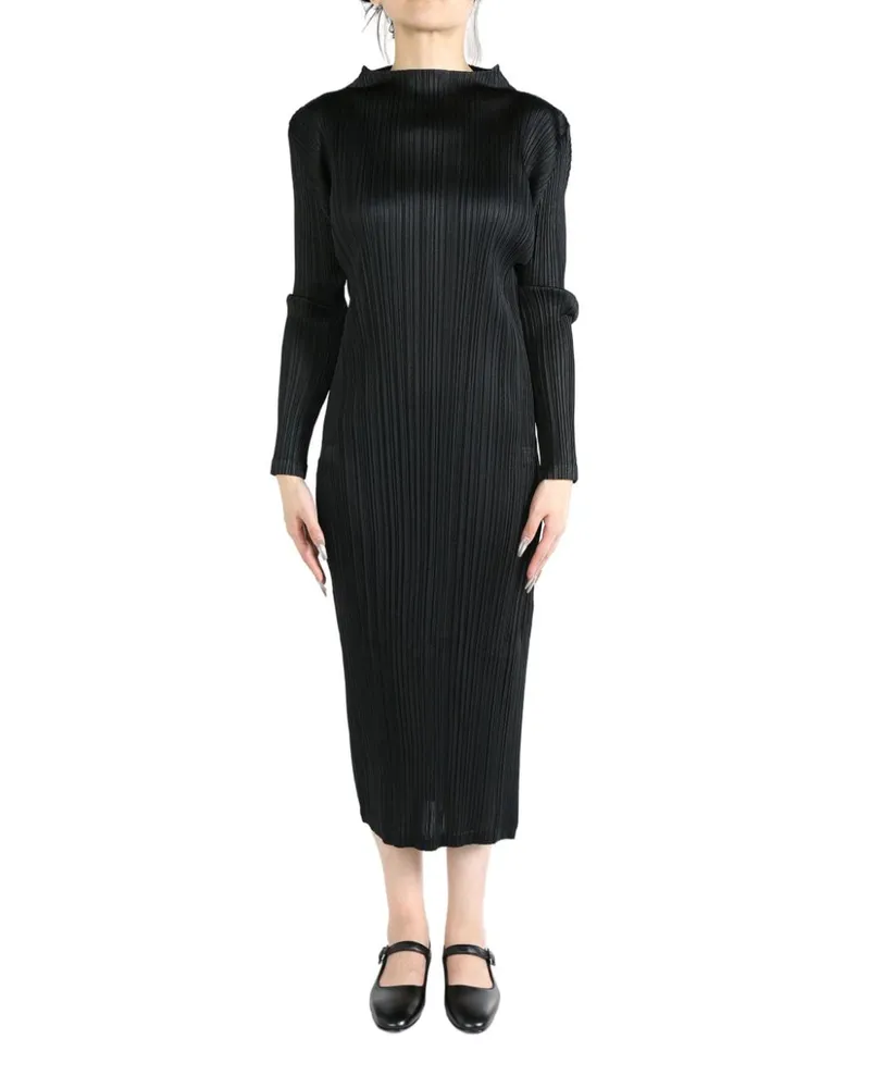 Issey Miyake Plissiertes Midikleid - Schwarz Schwarz